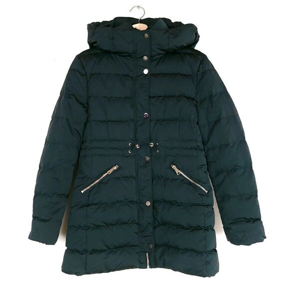 ZARA Fur Long Quilted Down Fill Puffer Jacket Parka Coat Emerald Medium Gorpcore - Picture 1 of 12